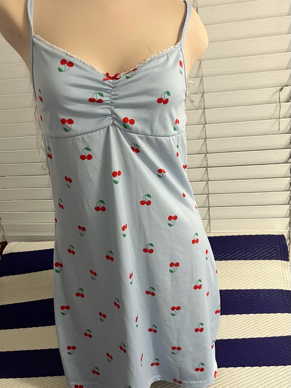Light Blue Cherry Print Slip Dress - Unbranded